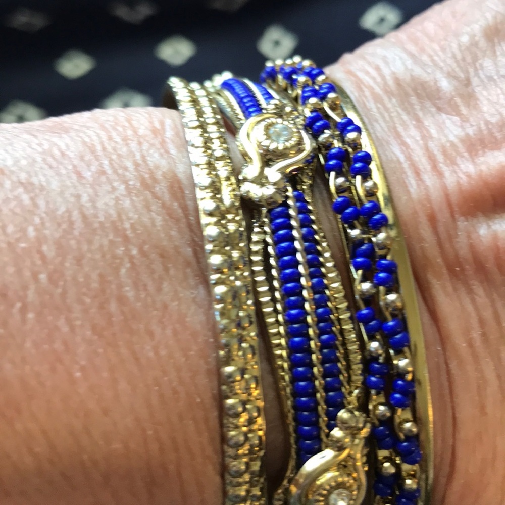 Navy and Gold Tone Bangle Bracelets 5 in all